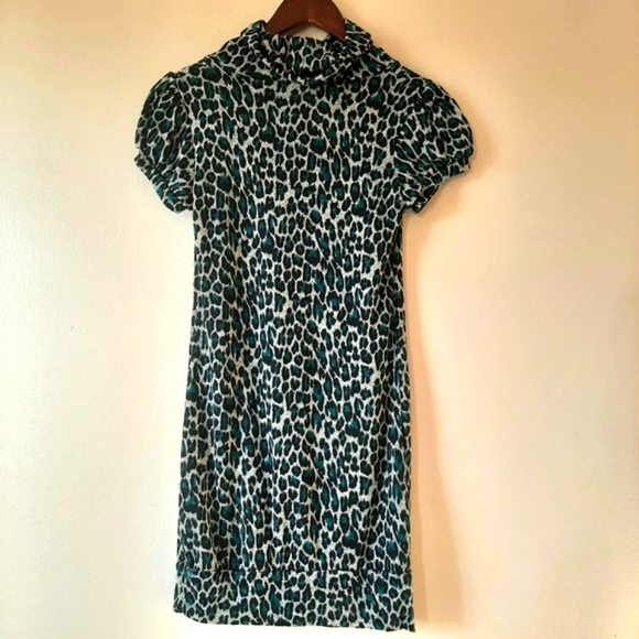 Emerald Green Leopard Print Mini Dress - Picture 1 of 9